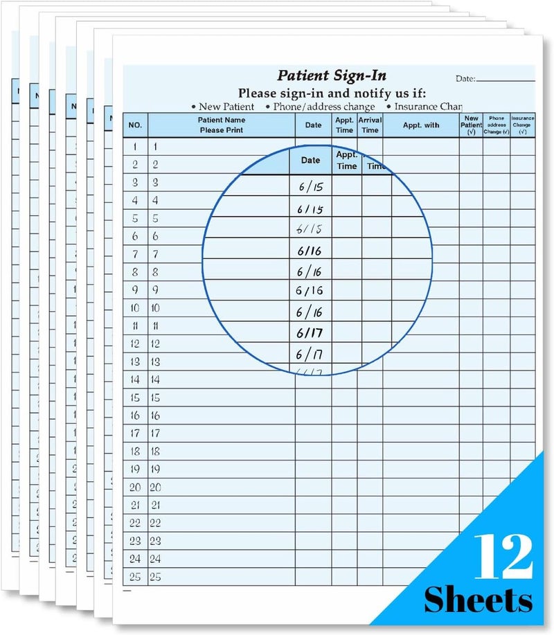 RelinPOE Patient Sign-in Sheets, HIPAA Compliant, 12 Sheets, Carbonless 3-Part Forms with Peel-Off Labels & Date Column, for Medical Offices, Dental Clinic (Blue,12 Sets-300 Labels) - Image 1